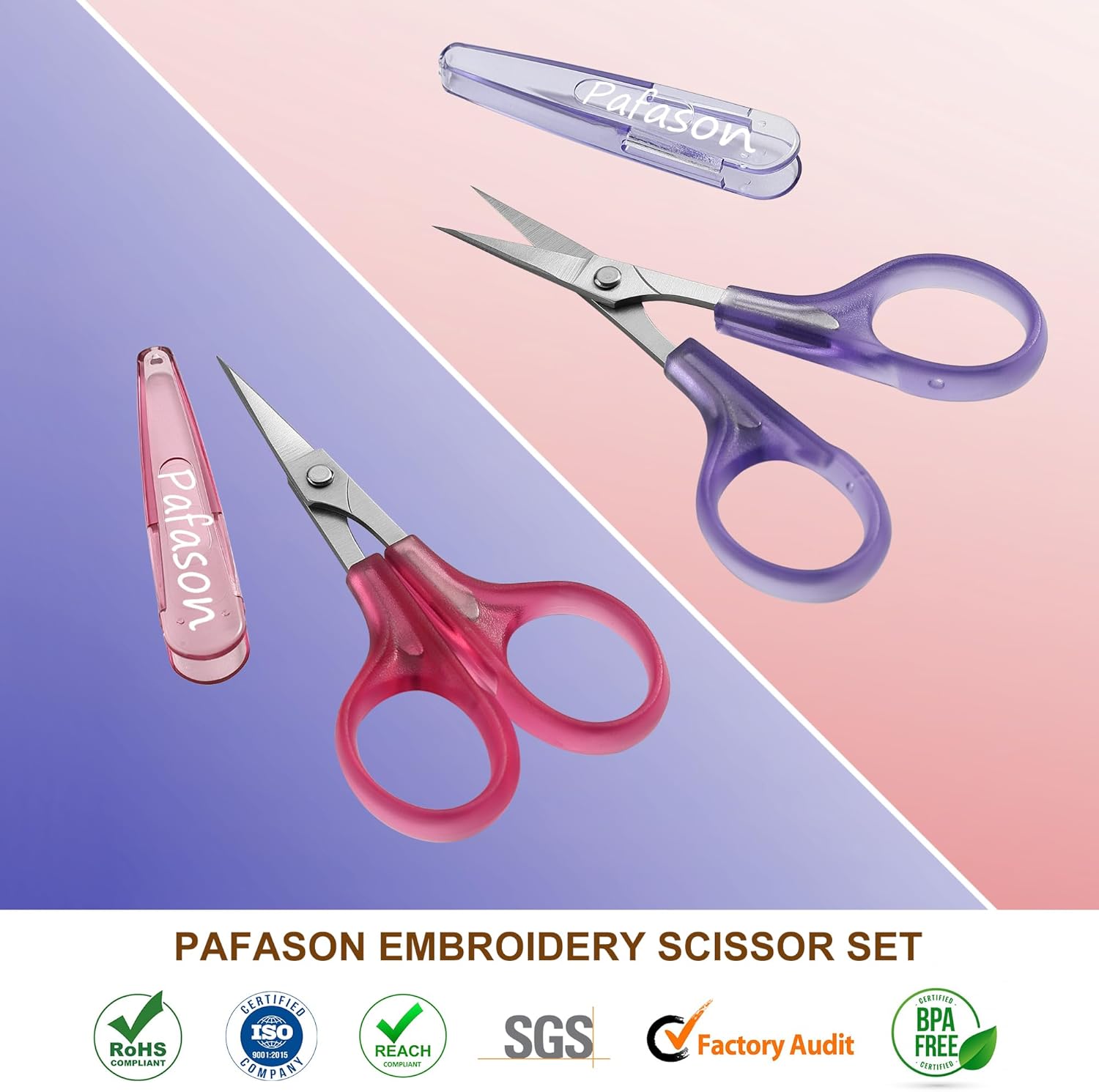 PAFASON 4" Stainless Steel Detail Craft Scissors Set with Straight & Precise Tips & Safety Cap Ergonomic Handle Perfect for Paper Cutting Sewing Crafting Quilting - Image 2