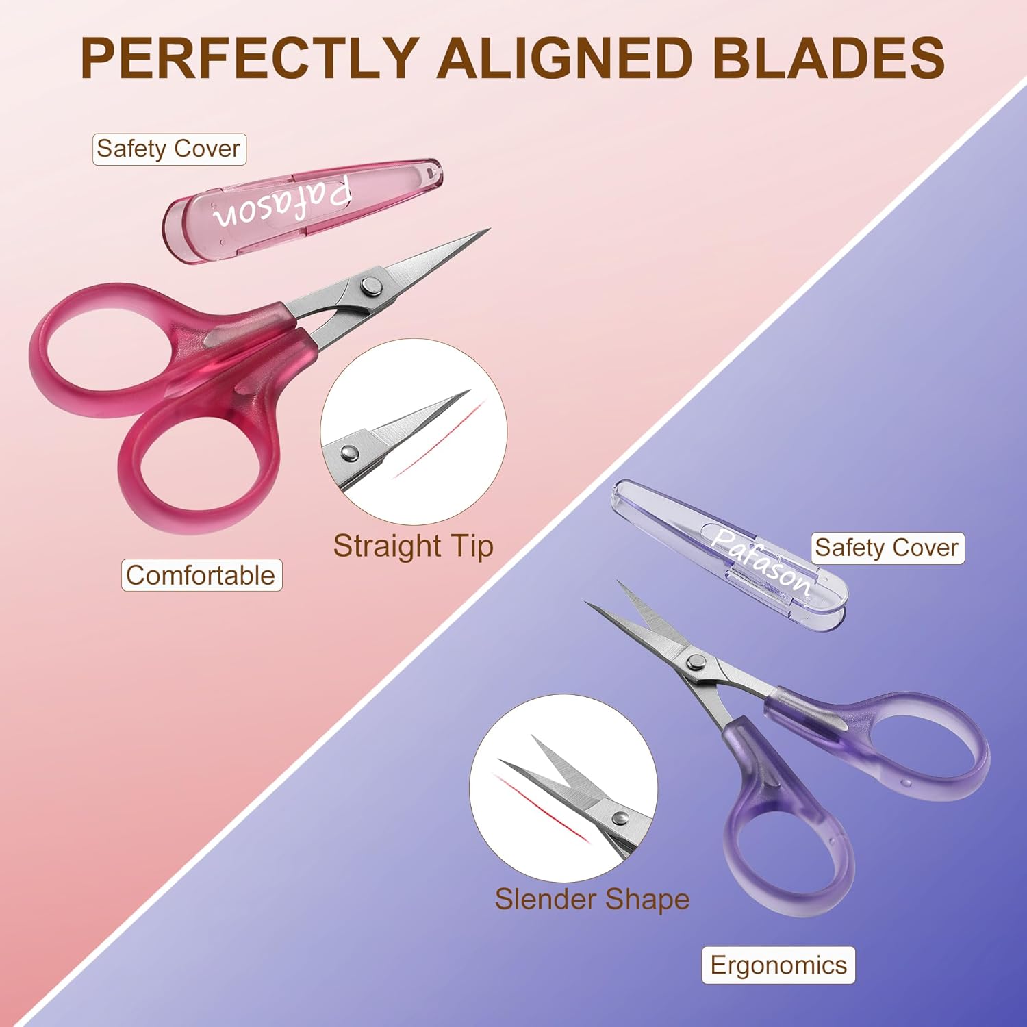 PAFASON 4" Stainless Steel Detail Craft Scissors Set with Straight & Precise Tips & Safety Cap Ergonomic Handle Perfect for Paper Cutting Sewing Crafting Quilting - Image 3