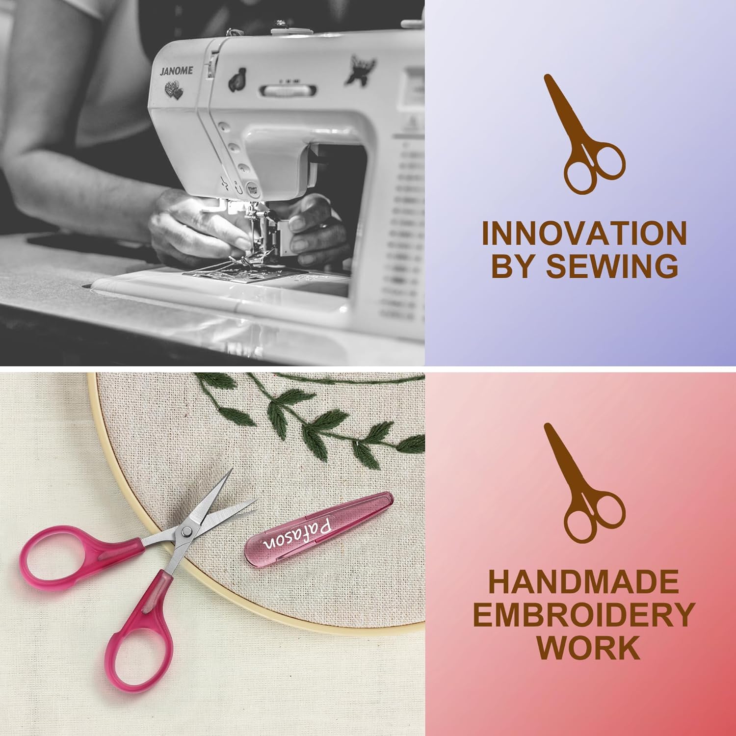 PAFASON 4" Stainless Steel Detail Craft Scissors Set with Straight & Precise Tips & Safety Cap Ergonomic Handle Perfect for Paper Cutting Sewing Crafting Quilting - Image 5