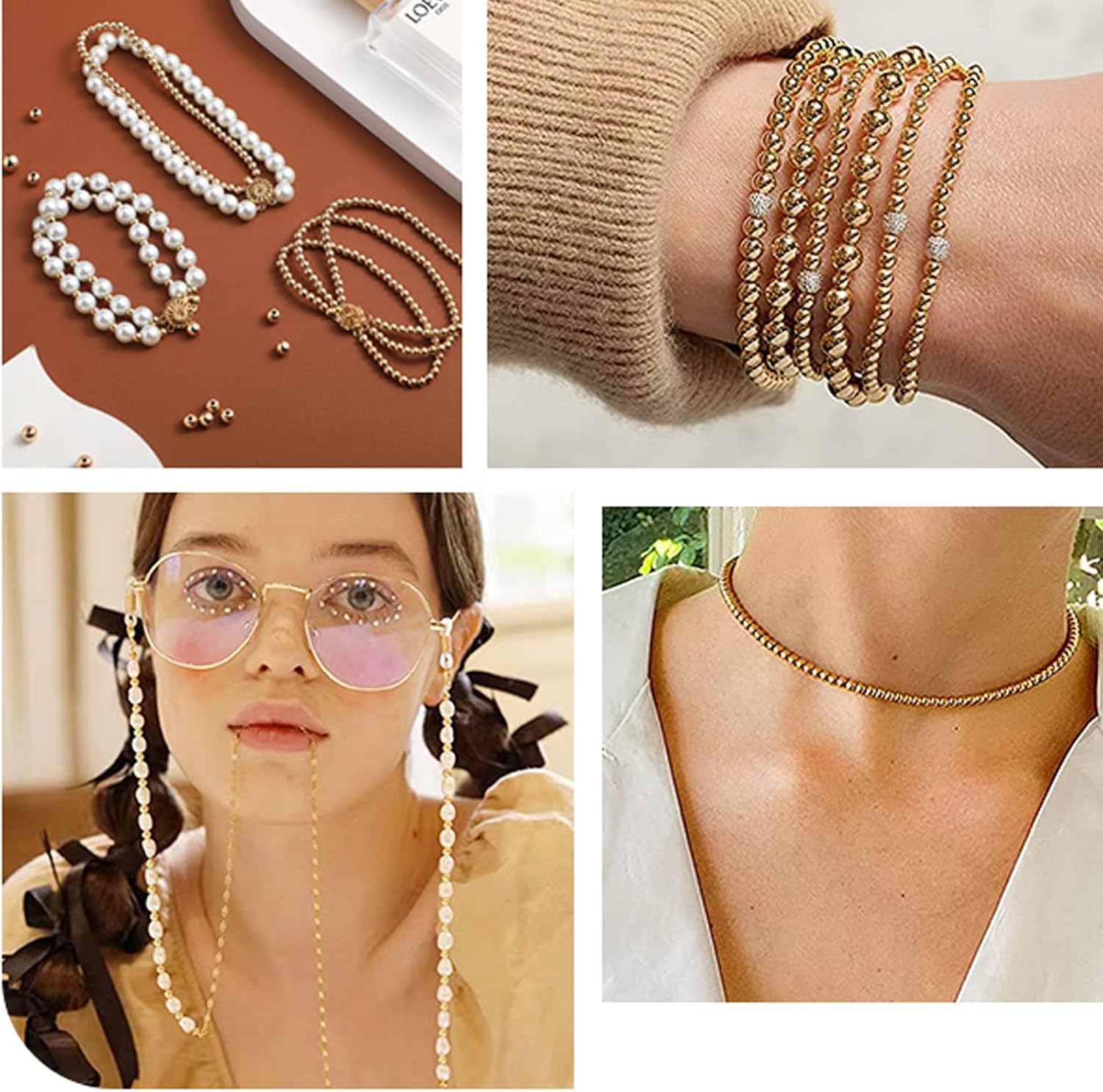 PH PandaHall 14K Gold Plated Spacer Beads, 300pcs Round Brass Beads 5 Size Metal Smooth Beads Seamless Ball Beads Long-lasting Little Beads for Summer Bracelet Necklace Jewelry DIY Crafts(2/3/4/5/6mm) - Image 2