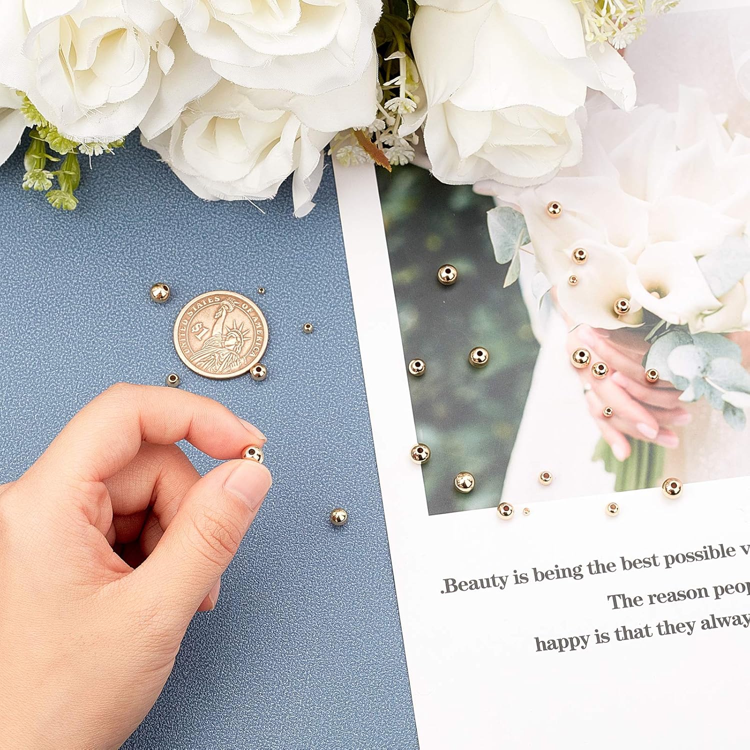 PH PandaHall 14K Gold Plated Spacer Beads, 300pcs Round Brass Beads 5 Size Metal Smooth Beads Seamless Ball Beads Long-lasting Little Beads for Summer Bracelet Necklace Jewelry DIY Crafts(2/3/4/5/6mm) - Image 7