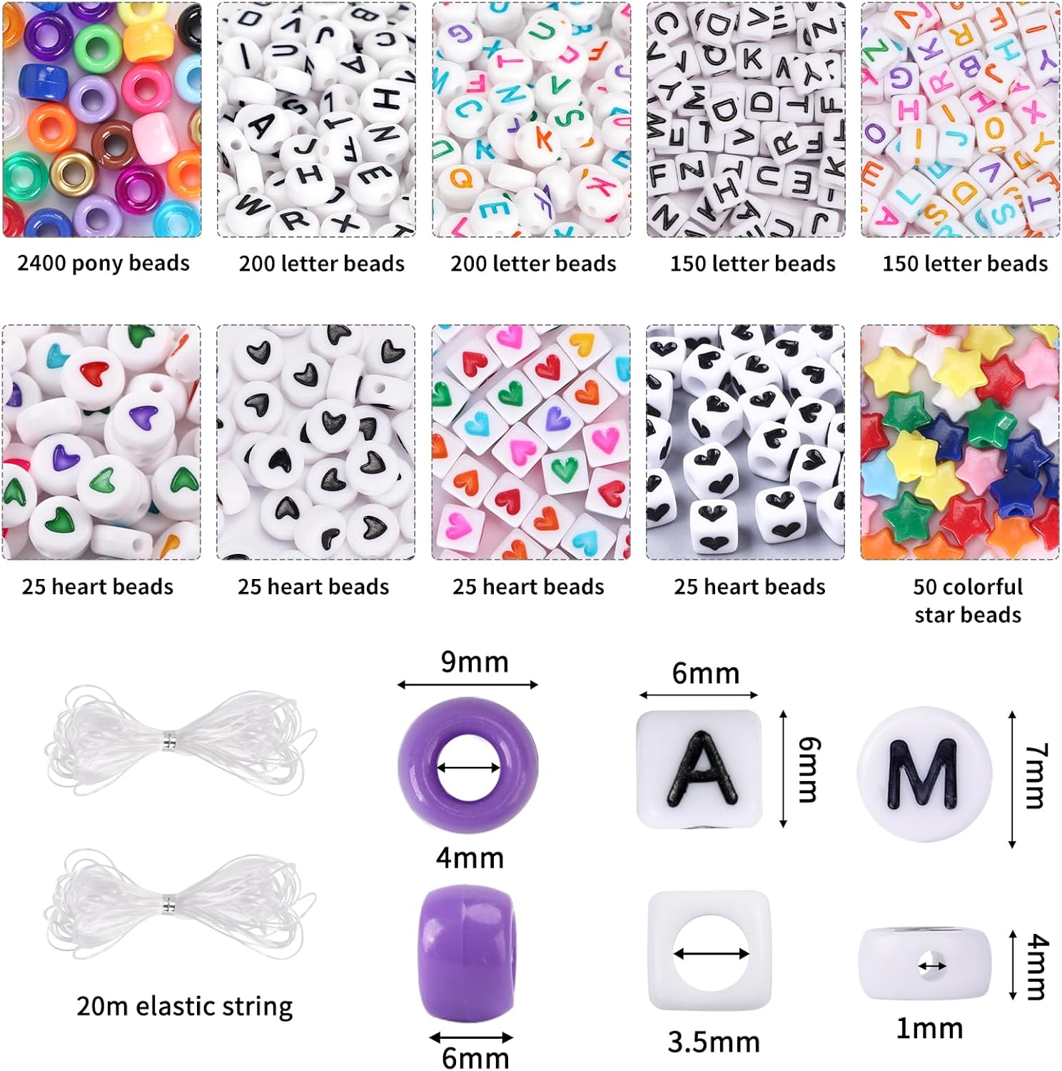 QUEFE 96 Colors 3000pcs Pony Beads Bracelet Making Kit Friendship Bracelet Kit Rainbow Kandi Beads with Letter and Heart Beads Elastic Threads for Jewelry Necklace Making - Image 2