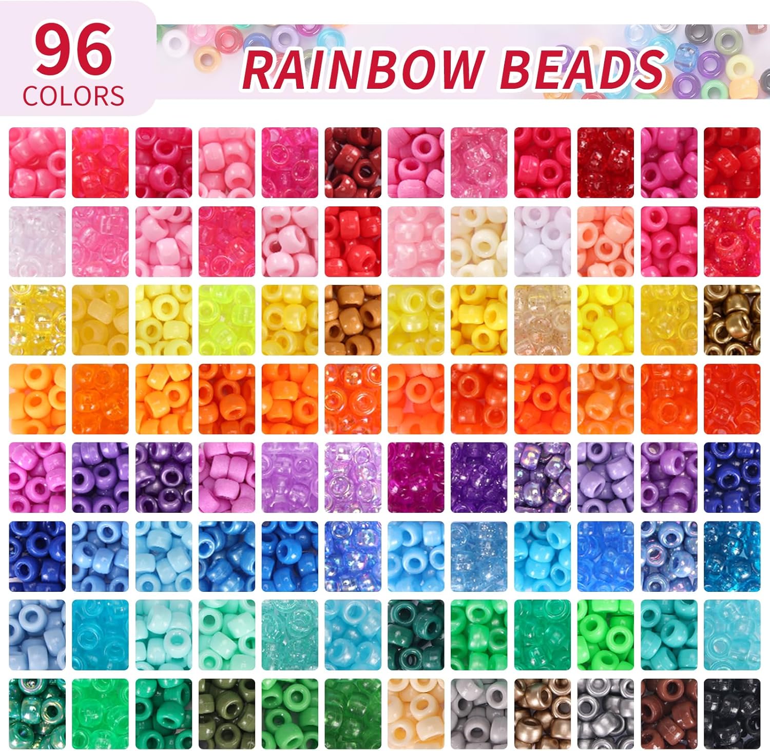 QUEFE 96 Colors 3000pcs Pony Beads Bracelet Making Kit Friendship Bracelet Kit Rainbow Kandi Beads with Letter and Heart Beads Elastic Threads for Jewelry Necklace Making - Image 3