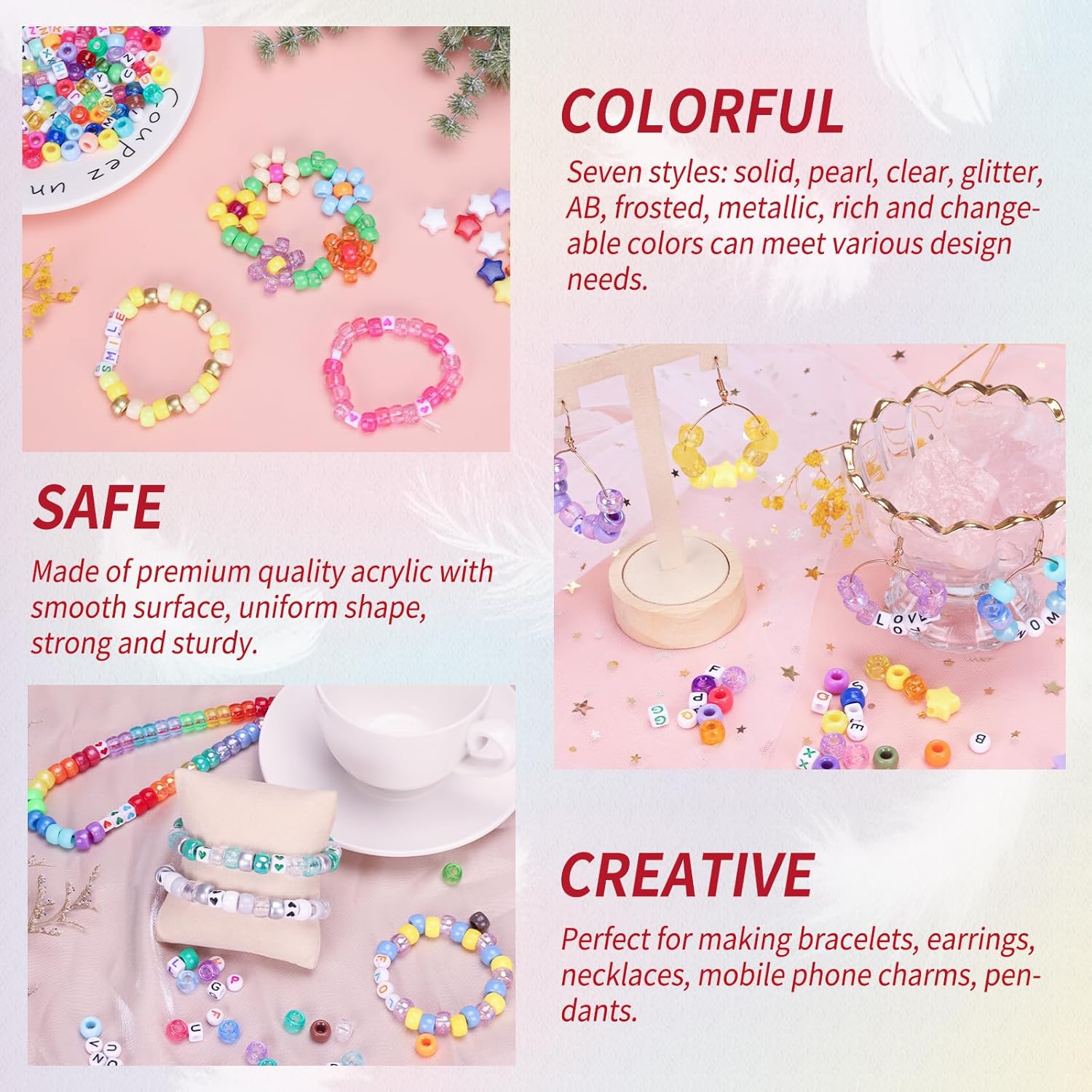 QUEFE 96 Colors 3000pcs Pony Beads Bracelet Making Kit Friendship Bracelet Kit Rainbow Kandi Beads with Letter and Heart Beads Elastic Threads for Jewelry Necklace Making - Image 4