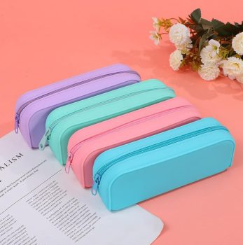 1 pack Silicone Makeup & Stationery Organizer Bag (Pink, Purple, Sky Blue, Cyan) – Multi-Purpose Cosmetic Pouch for Travel, Office, Home Accessories with Cute Portable Design, Purple