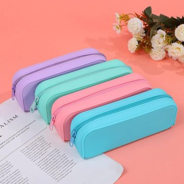 1 pack Silicone Makeup & Stationery Organizer Bag (Pink, Purple, Sky Blue, Cyan) – Multi-Purpose Cosmetic Pouch for Travel, Office, Home Accessories with Cute Portable Design, Purple