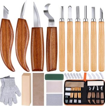 26-in-1 Wood Carving Kit with Detail Wood Carving Knife, Whittling Knife, Wood Chisel Knife, Gloves, Carving Knife Sharpener for Spoon, Bowl, Kuksa Cup (26PCS)