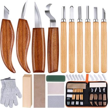 26-in-1 Wood Carving Kit with Detail Wood Carving Knife, Whittling Knife, Wood Chisel Knife, Gloves, Carving Knife Sharpener for Spoon, Bowl, Kuksa Cup (26PCS)