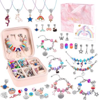 Girls Bracelet Making Kit,A Perfect Birthday Gifts for Girls Age 6 7 8 9 10,Jewelry Making Kit with Portable Jewelry Box,Cute Sparkling That Inspires Creativity and Self-Expression