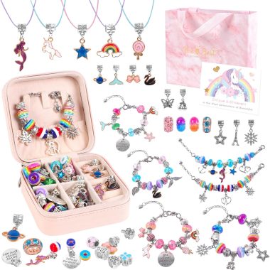 Girls Bracelet Making Kit,A Perfect Birthday Gifts for Girls Age 6 7 8 9 10,Jewelry Making Kit with Portable Jewelry Box,Cute Sparkling That Inspires Creativity and Self-Expression