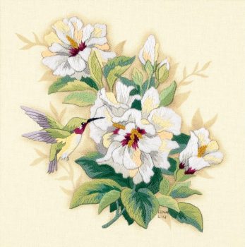 Hibiscus Floral Crewel Kit-12×12 Stitched In Wool & Floss