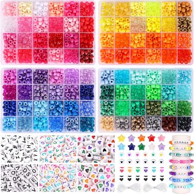 QUEFE 96 Colors 3000pcs Pony Beads Bracelet Making Kit Friendship Bracelet Kit Rainbow Kandi Beads with Letter and Heart Beads Elastic Threads for Jewelry Necklace Making